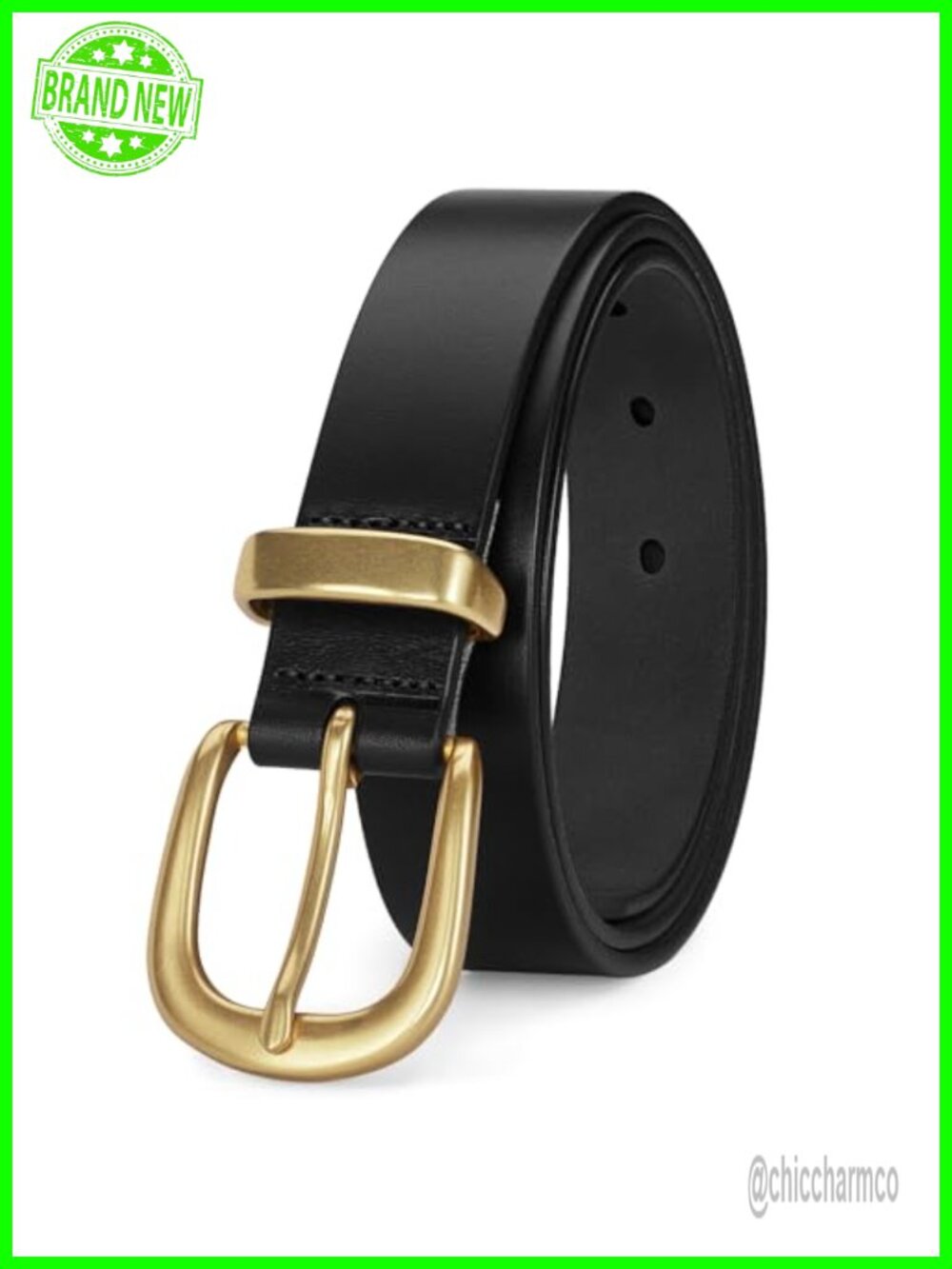 Full Grain Leather Belt for Women 1.1" Gold Buckle Gift Box Solid Brass Everyday